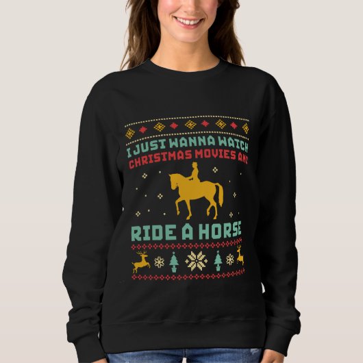 Funny Ugly Christmas Sweater Horseriding Horse Sweatshirt (Vorderseite)