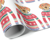 Funny Ugly Christmas Sweater, Hund mit Brille Geschenkpapier (Rolleneckpunkt)