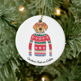 Funny Ugly Christmas Sweater, Hund mit Brille Keramik Ornament