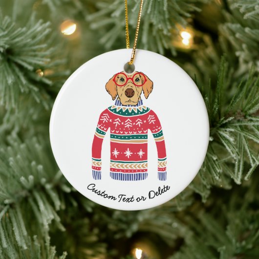 Funny Ugly Christmas Sweater, Hund mit Brille Keramik Ornament (Baum)