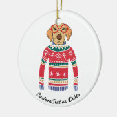 Funny Ugly Christmas Sweater, Hund mit Brille Keramik Ornament (Links)