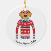 Funny Ugly Christmas Sweater, Hund mit Brille Keramik Ornament (Hinten)