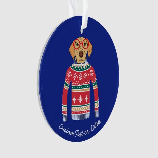 Funny Ugly Christmas Sweater, Hund mit Brille Ornament (Vorderseite)