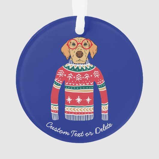 Funny Ugly Christmas Sweater, Hund mit Brille Ornament (Rückseite)