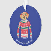 Funny Ugly Christmas Sweater, Hund mit Brille Ornament (Vorderseite)