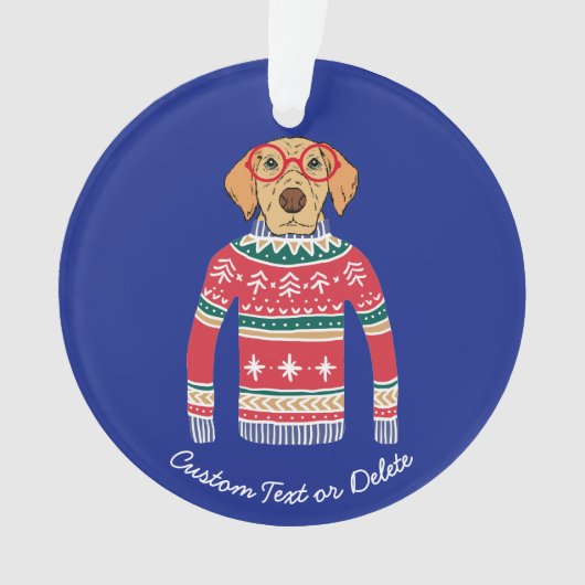 Funny Ugly Christmas Sweater, Hund mit Brille Ornament (Vorderseite)