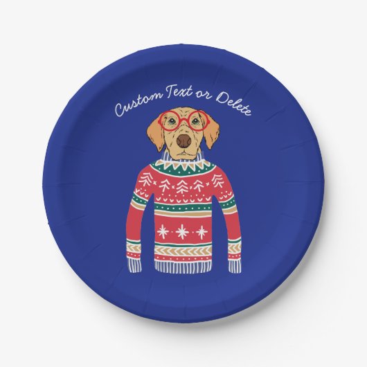 Funny Ugly Christmas Sweater, Hund mit Brille Pappteller (Vorderseite)