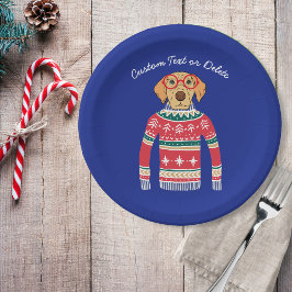 Funny Ugly Christmas Sweater, Hund mit Brille Pappteller