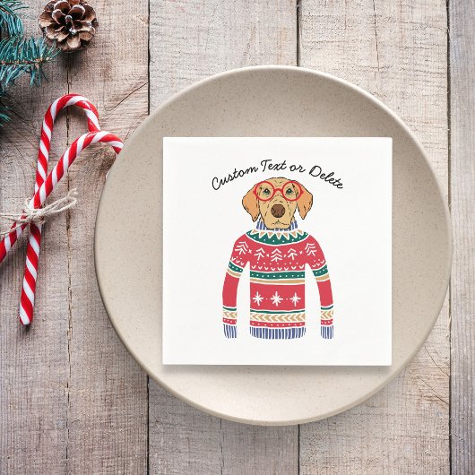 Funny Ugly Christmas Sweater, Hund mit Brille Serviette