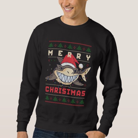 Funny Ugly Christmas Sweater Lächeln Hai Santa Sweatshirt (Vorderseite)