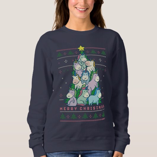 Funny Ugly Christmas Sweater Niedlicher Einhornbau Sweatshirt (Vorderseite)