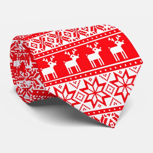 Funny Ugly Christmas Sweater Nordic Reindeer Krawatte (Gerollt)