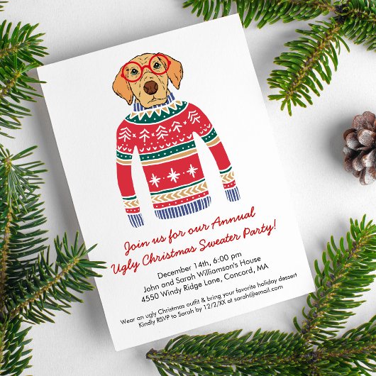 Funny Ugly Christmas Sweater Party Niedlich Dog Einladung