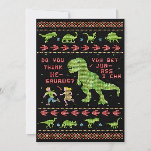 Funny Ugly Christmas Sweater Party T Rex Dinosaur Einladung (Vorderseite)