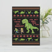 Funny Ugly Christmas Sweater Party T Rex Dinosaur Einladung (Stehend Vorderseite)