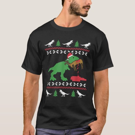 Funny Ugly Christmas Sweater Trex Reindeer Ugly Xm T-Shirt (Vorderseite)