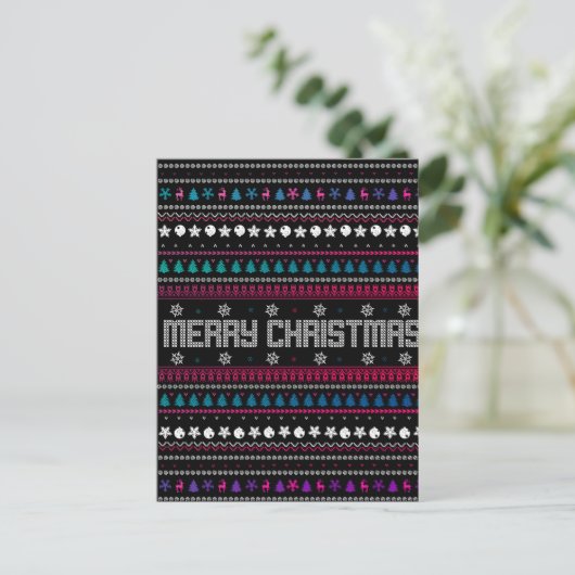 Funny Ugly Frohe Weihnachtsmuster Feiertagspostkarte (Stehend Vorderseite)