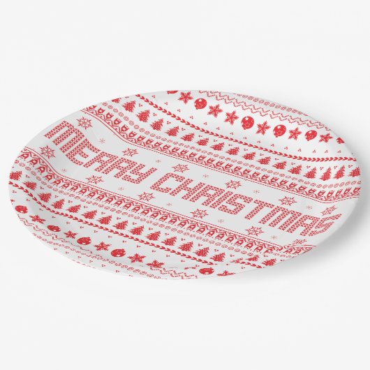 Funny Ugly Frohe Weihnachtsmuster Pappteller (Schrägansicht)