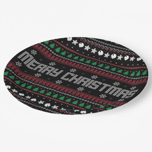 Funny Ugly Frohe Weihnachtsmuster Pappteller (Schrägansicht)