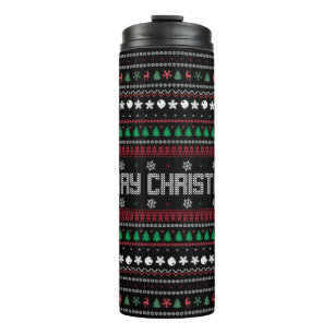 Funny Ugly Frohe Weihnachtsmuster Thermosbecher