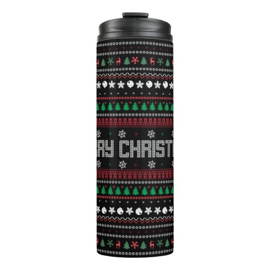 Funny Ugly Frohe Weihnachtsmuster Thermosbecher (Vorderseite)