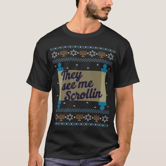 Funny Ugly Hanukkah See Me Scrollin T-Shirt (Vorderseite)