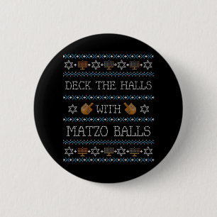 Funny Ugly Hanukkah Sweater Deck Halls Matzo Button