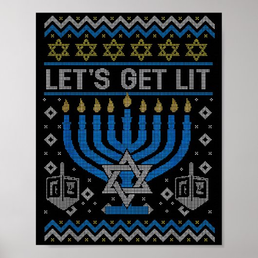 Funny Ugly Hanukkah Sweater Lets Get Lit Menorah J Poster (Vorne)