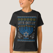 Funny Ugly Hanukkah Sweater Lets Get Lit Menorah J T-Shirt (Vorderseite)