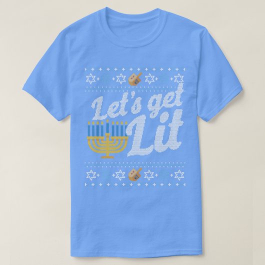Funny Ugly Hanukkah Sweater Lets Get Lit Menorah T-Shirt (Design vorne)