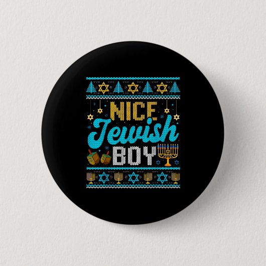 Funny Ugly Hanukkah Sweater Nice Jewish Boy Matchi Button (Vorderseite)