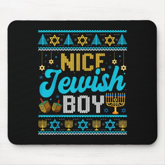 Funny Ugly Hanukkah Sweater Nice Jewish Boy Matchi Mousepad (Vorne)