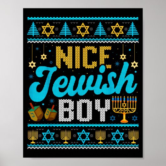 Funny Ugly Hanukkah Sweater Nice Jewish Boy Matchi Poster (Vorne)
