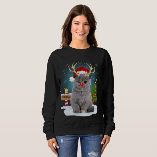Funny Ugly Sweater Cat Rentier North Pole Christm Sweatshirt (Vorne ganz)