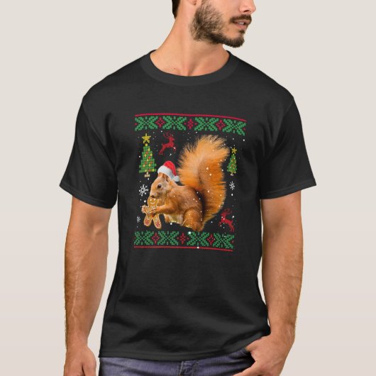 Funny Ugly Sweater Christmas Eichhörnchen Brot ess T-Shirt (Vorderseite)