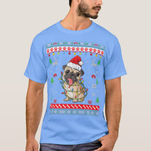 Funny Ugly Sweater Christmas Lights Mops Santa Dog T-Shirt