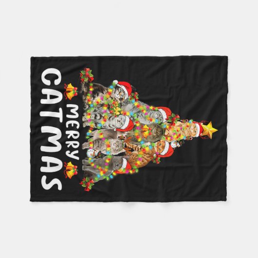 Funny Ugly Sweater Christmas Tree Shirt Cat Lights Fleecedecke (Vorderseite (Horizontal))