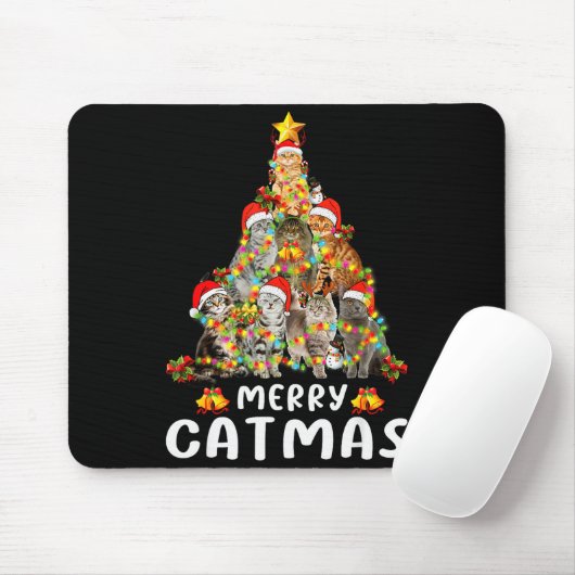 Funny Ugly Sweater Christmas Tree Shirt Cat Lights Mousepad (Mit Mouse)