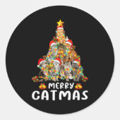 Funny Ugly Sweater Christmas Tree Shirt Cat Lights Runder Aufkleber (Vorderseite)