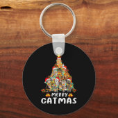 Funny Ugly Sweater Christmas Tree Shirt Cat Lights Schlüsselanhänger (Vorderseite)