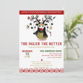 Funny Ugly Sweater Reindeer Nordic Holiday Party Einladung (Stehend Vorderseite)