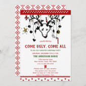 Funny Ugly Sweater Reindeer Nordischer Strick Weih Einladung (Vorne/Hinten)