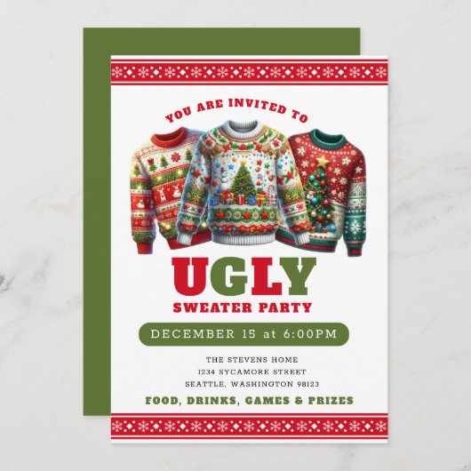 Funny Ugly Sweater Weihnachts-Party Einladungen (Vorne/Hinten)