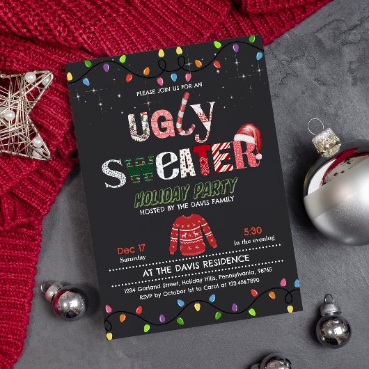 Funny Ugly Sweater Weihnachtsfeier Einladung