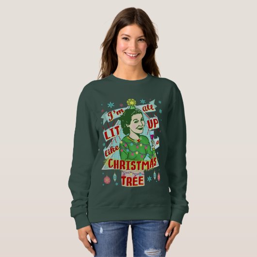 Funny Ugly Weihnachts Sweater Retro Drink Frau Sweatshirt (Vorne ganz)