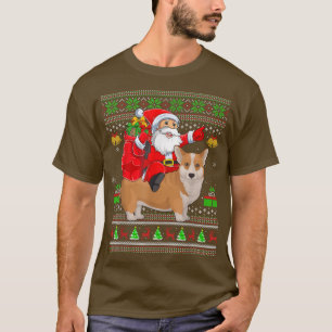 Funny Ugly Xmas Santa Riding Corgi Dog Weihnachten T-Shirt