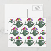 Funny Umbrella Fish Postcard Postkarte (Vorne/Hinten)