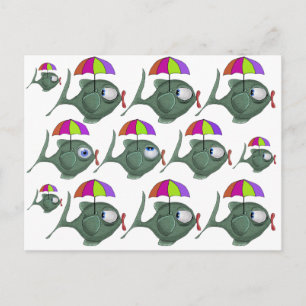 Funny Umbrella Fish Postcard Postkarte