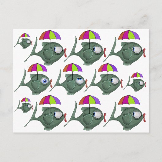 Funny Umbrella Fish Postcard Postkarte (Vorderseite)