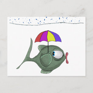 Funny Umbrella Fish Postcard Postkarte